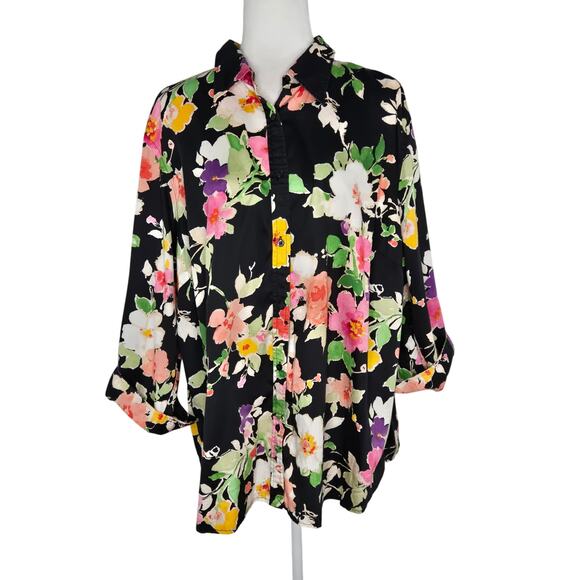 Lauren Ralph Lauren EUC Cotton floral 3/4 sleeve blouse top Plus size 3X pink - Picture 1 of 13
